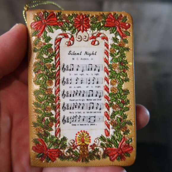 Silent Night Song Book Leather Christmas Ornament Music Notes Stamped - Picture 1 of 4